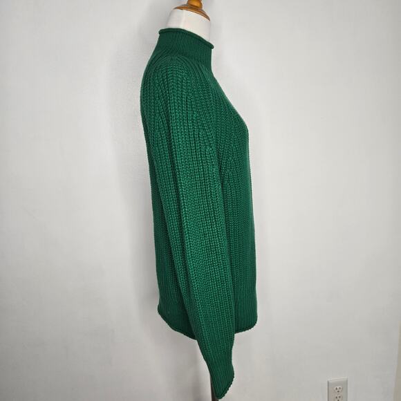 J Crew Women Rollneck Relaxed Sweater Green Oversized Slouchy Chunky Small - Picture 3 of 11